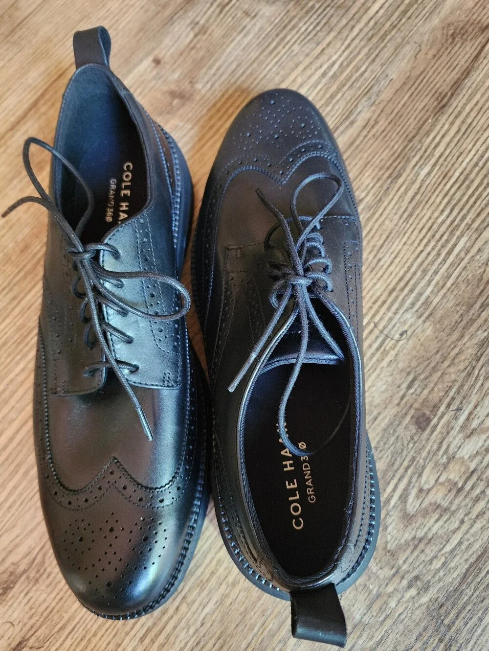 Size 13 Men's Cole Haan Grand 36 Black Leather Wingtip Derby Shoe Retail 220$